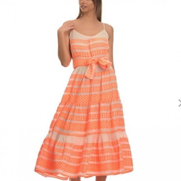 Anthropologie Devotion Twins Midi Neon Orange Dress One Size - Picture 1 of 8